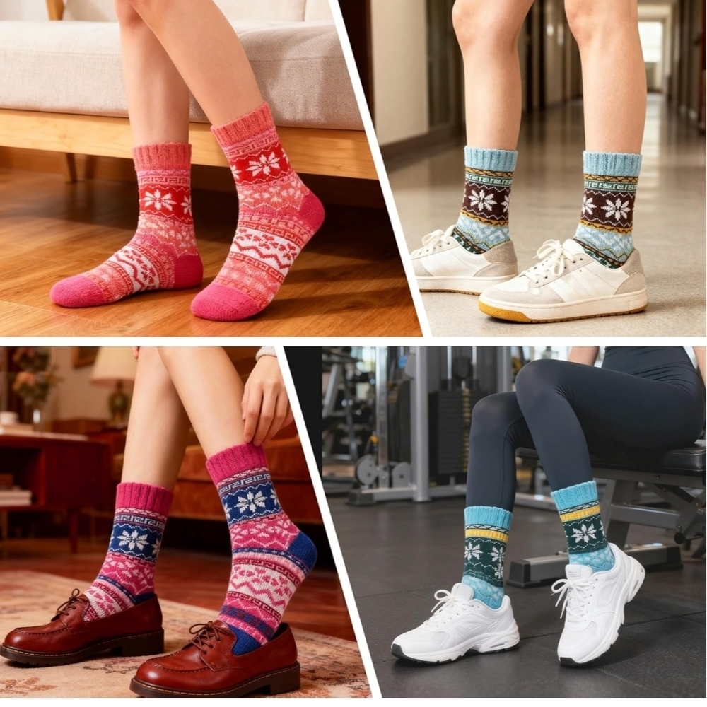 Vibrant Womens Wool-look Patterned Socks Set - Picture 5 of 10